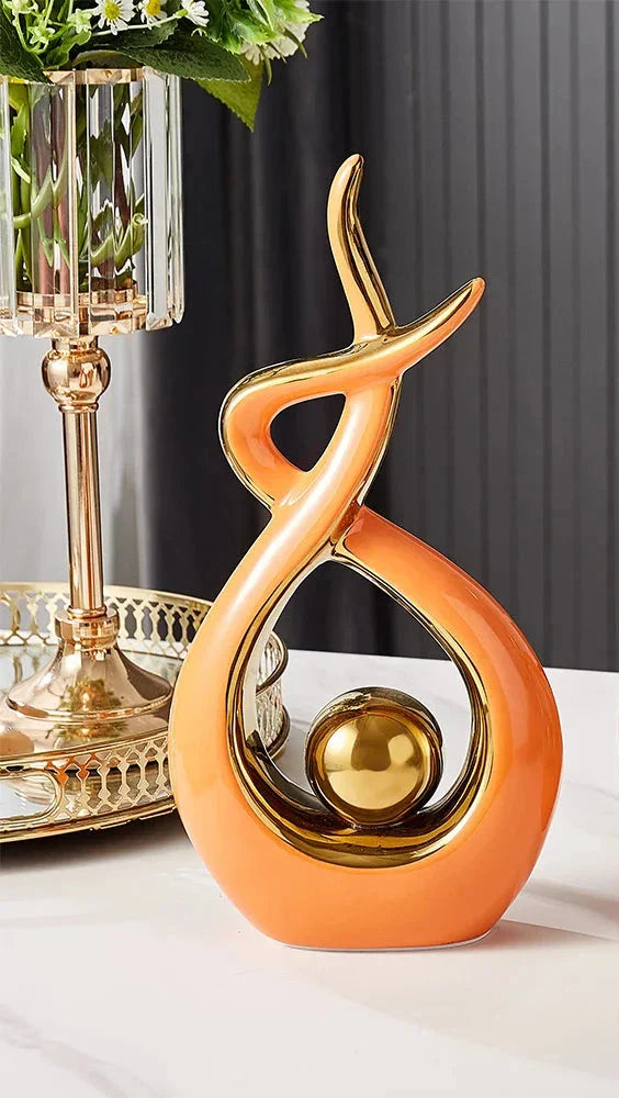 LuxeForm – Abstract Ceramic Sculpture with Gold Accents for Timeless Elegance