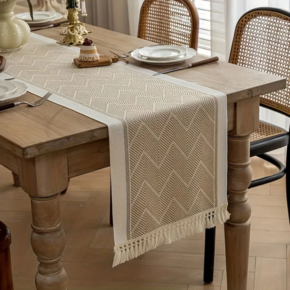 LoomÉtoile Luxe Woven Table Runner – Stylish Texture for a Warm Interior