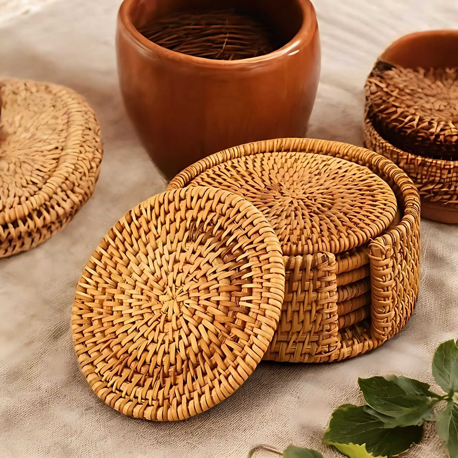 BambooNest Luxe Coasters – Natural Style for a Refined Table Setting