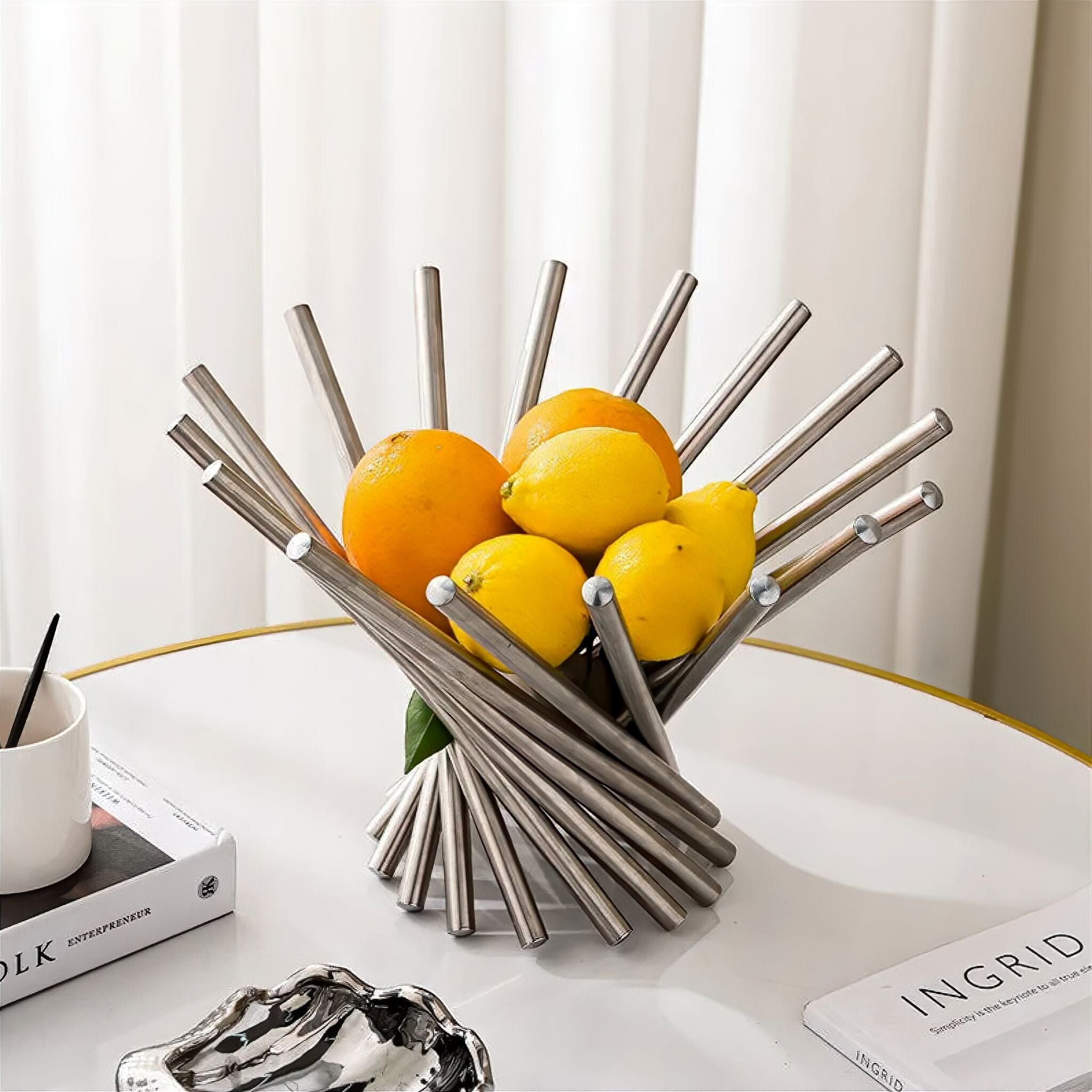 Metal Fruit Basket Gold Silver – Round Table Basket Modern Design