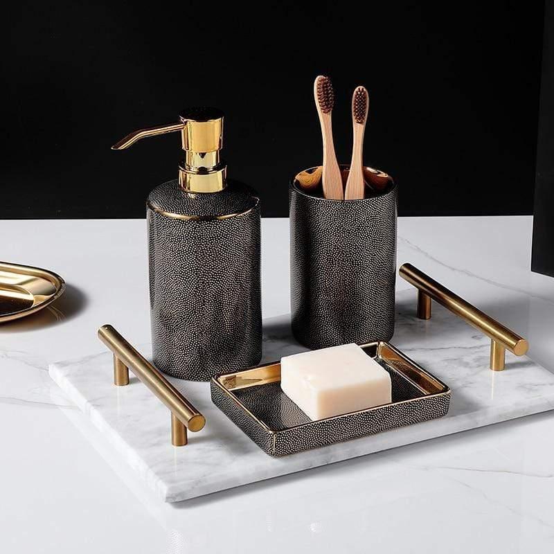 LuxeBain – Elegant Ceramic Bathroom Set with Golden Accents