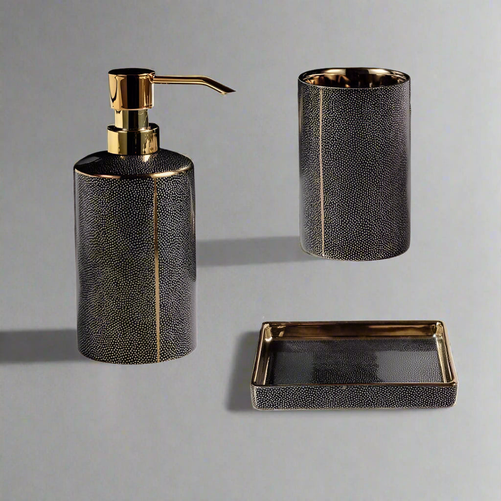 LuxeBain – Elegant Ceramic Bathroom Set with Golden Accents