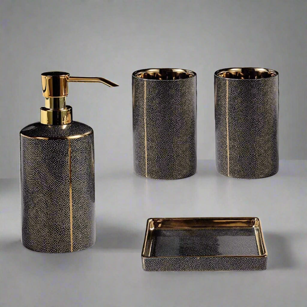 LuxeBain – Elegant Ceramic Bathroom Set with Golden Accents