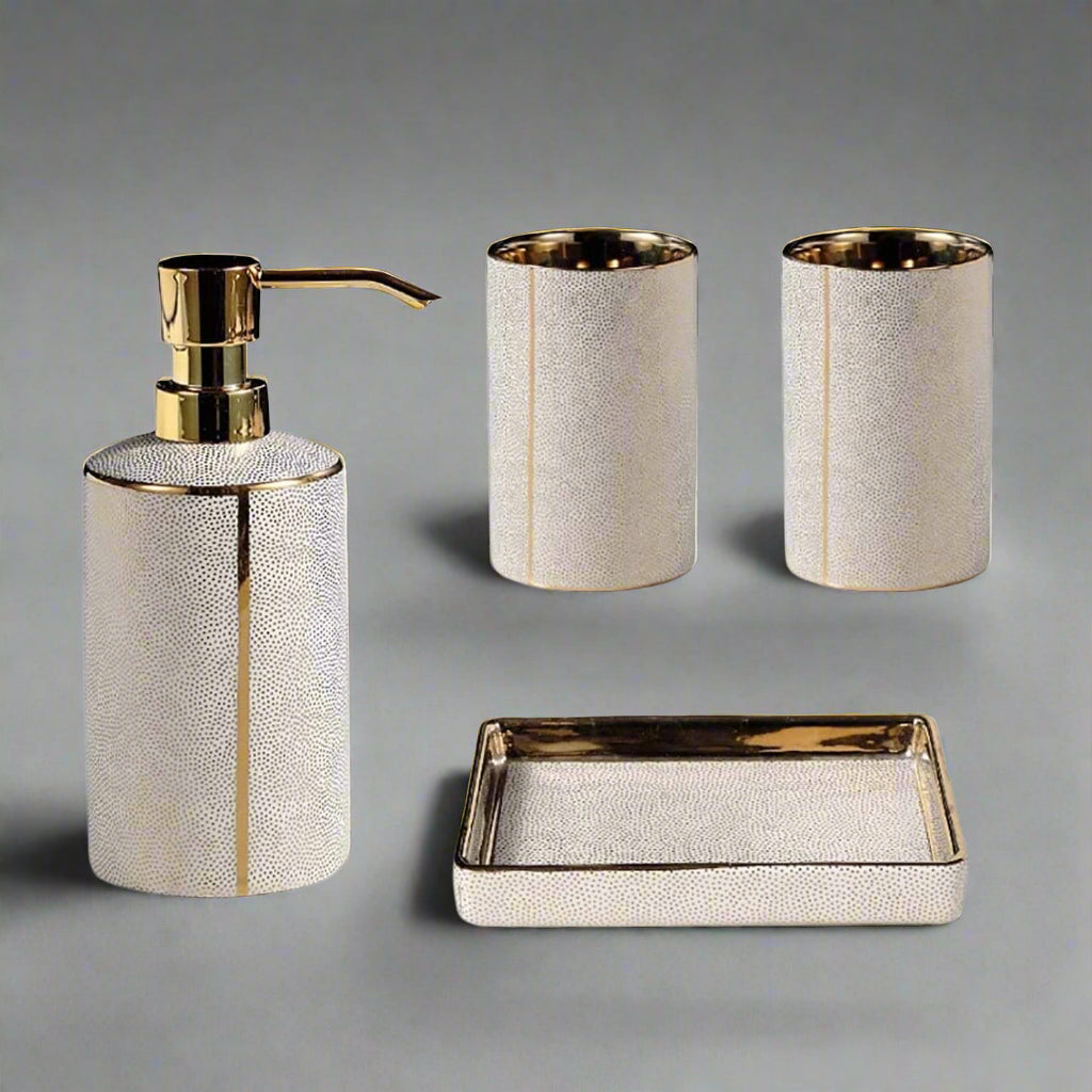 LuxeBain – Elegant Ceramic Bathroom Set with Golden Accents