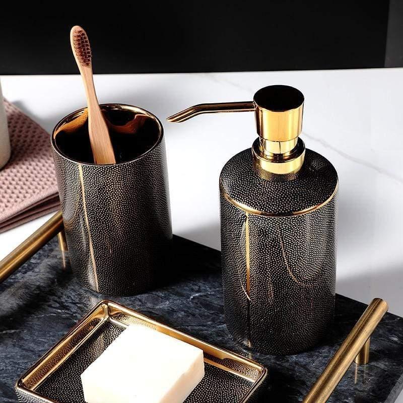 LuxeBain – Elegant Ceramic Bathroom Set with Golden Accents