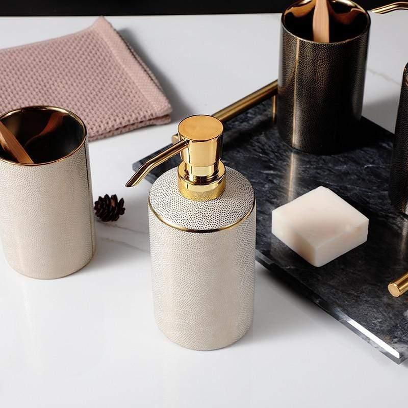 LuxeBain – Elegant Ceramic Bathroom Set with Golden Accents