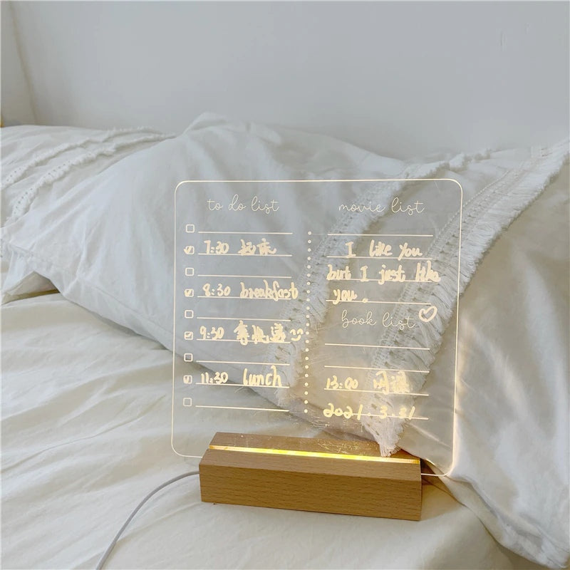 MemoGlow – Stijlvolle Acryl Notitiebord met Houten Standaard