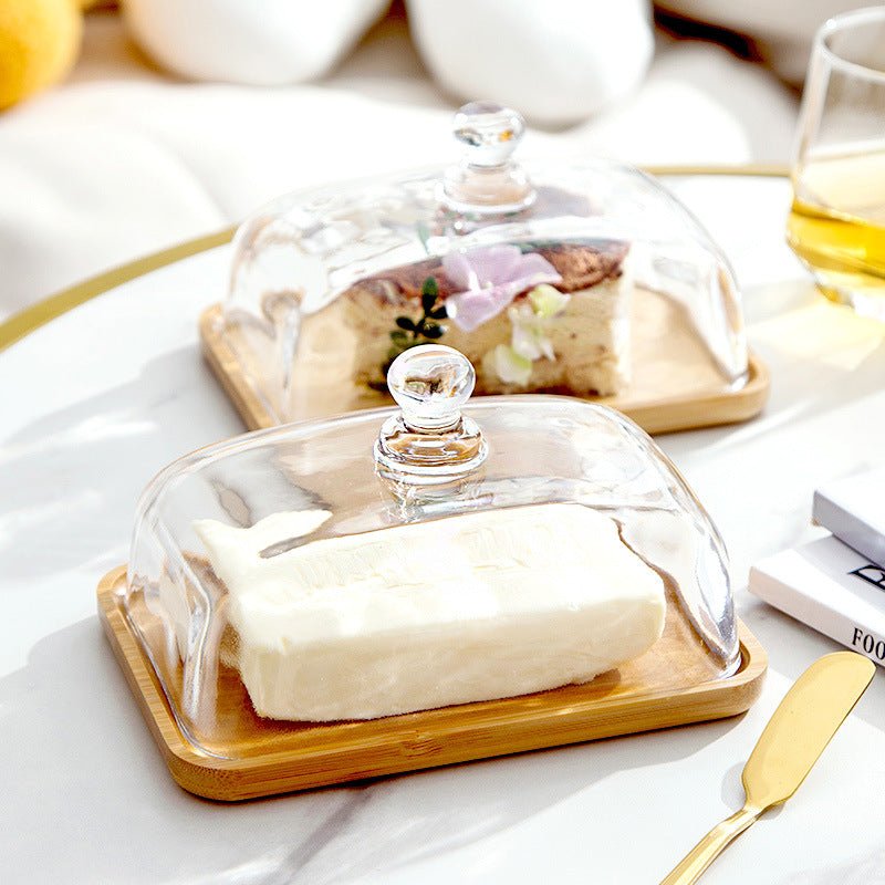 LumiVerre Elegant Butter Dish of Wood & Glass – for a Stylish Table Presentation
