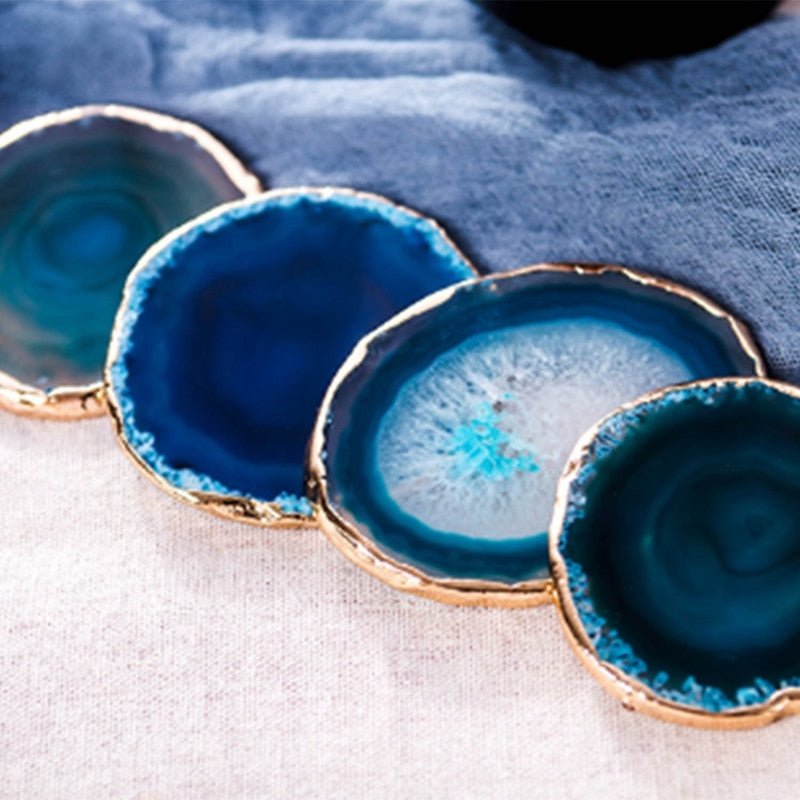 AgateLux – Luxury Blue Agate Coaster Set with Gold Accents