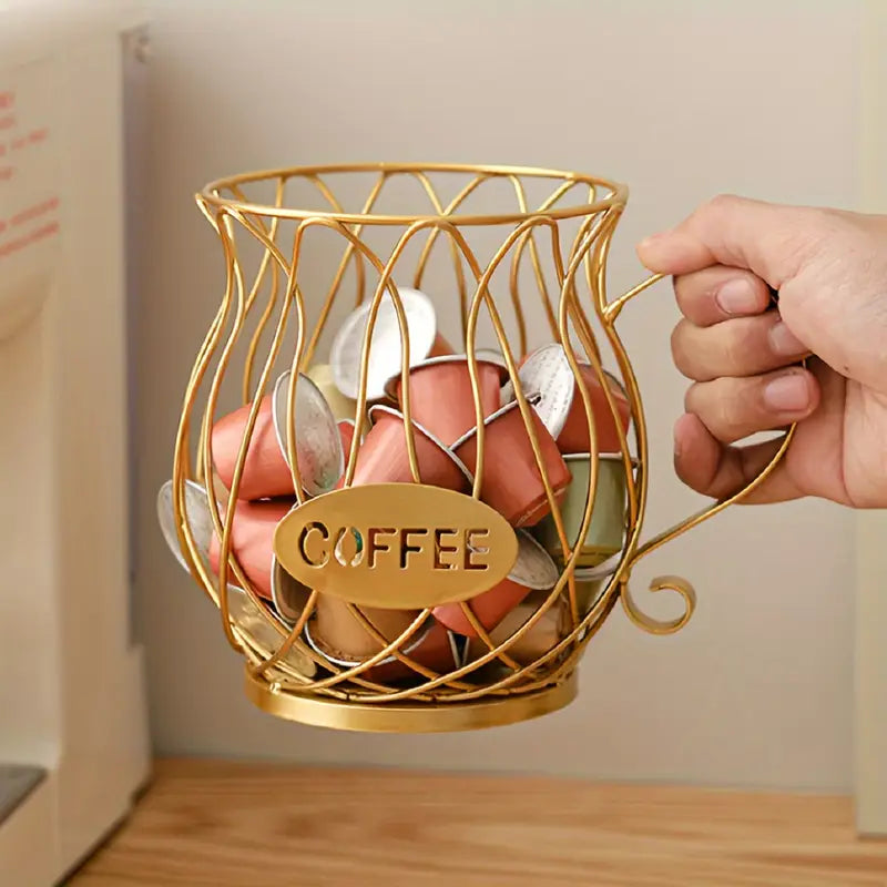 Porte-capsules de café en fonte en forme de tasse avec poignée pour plan de travail