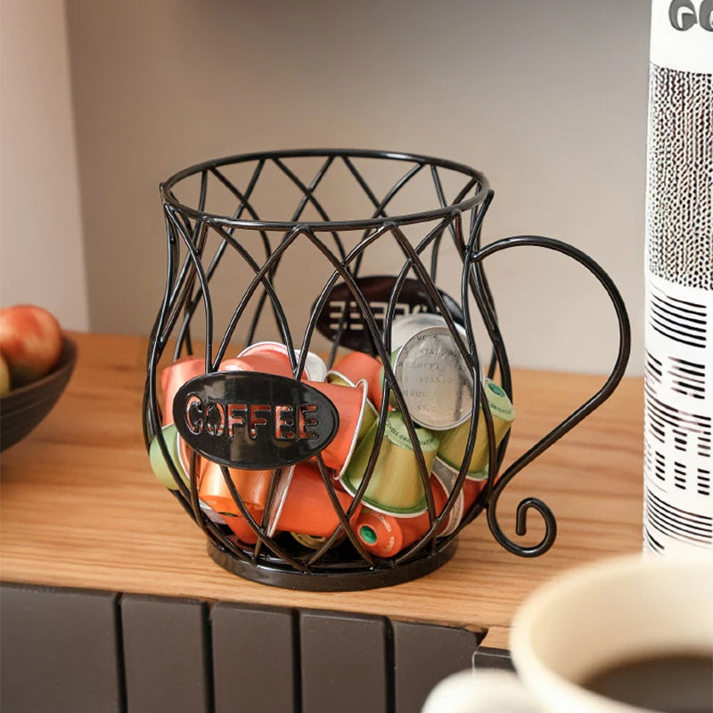 Porte-capsules de café en fonte en forme de tasse avec poignée pour plan de travail
