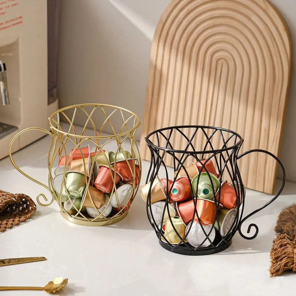 Porte-capsules de café en fonte en forme de tasse avec poignée pour plan de travail
