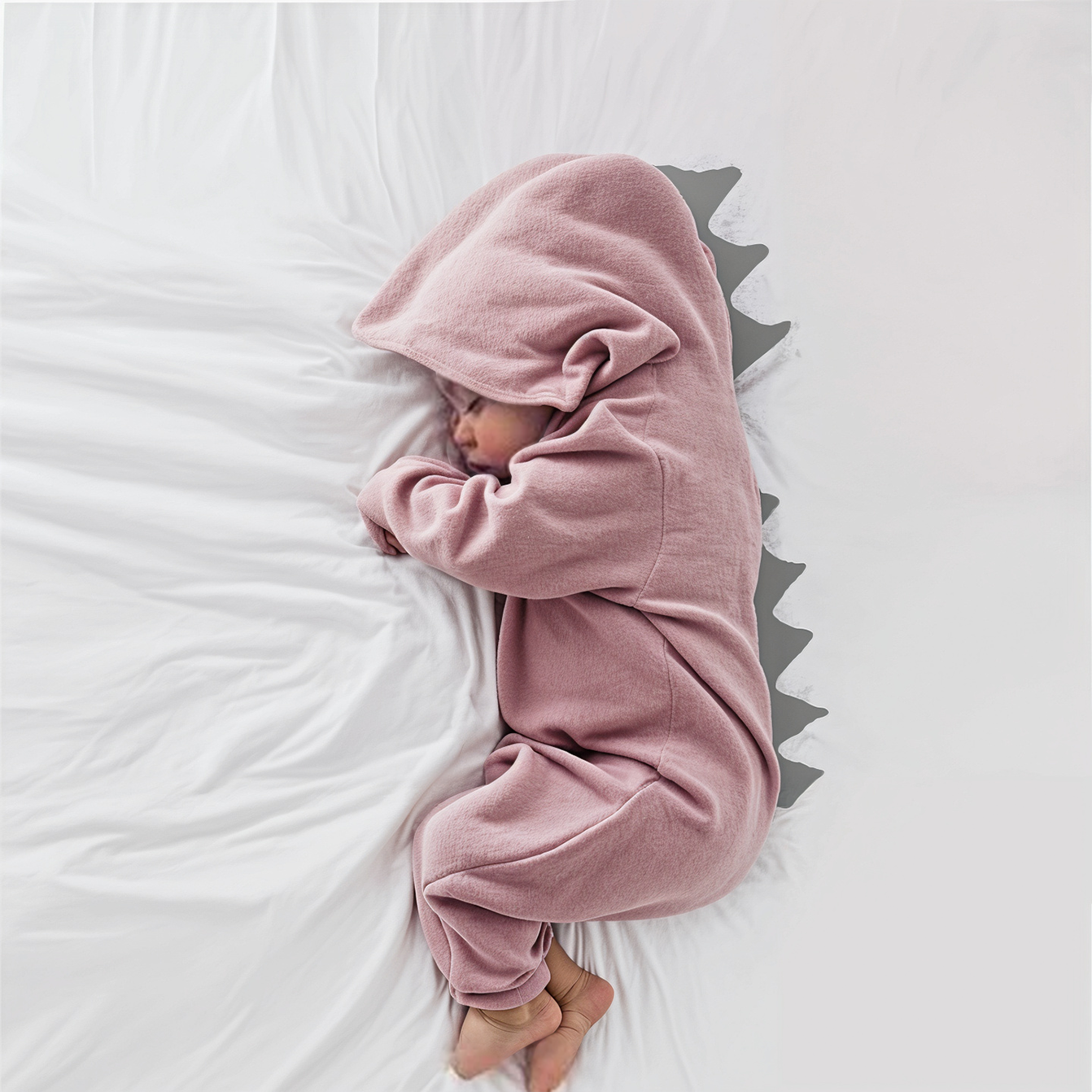DinoSnug – Cute Dino Baby Onesie with Hood & Soft Cotton Fabric
