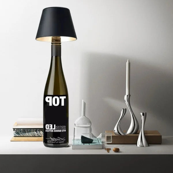 VinAura – Luxury Table Lamp with Rechargeable LED and Unique Bottle Mounting