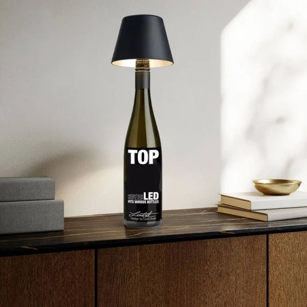 VinAura – Luxury Table Lamp with Rechargeable LED and Unique Bottle Mounting