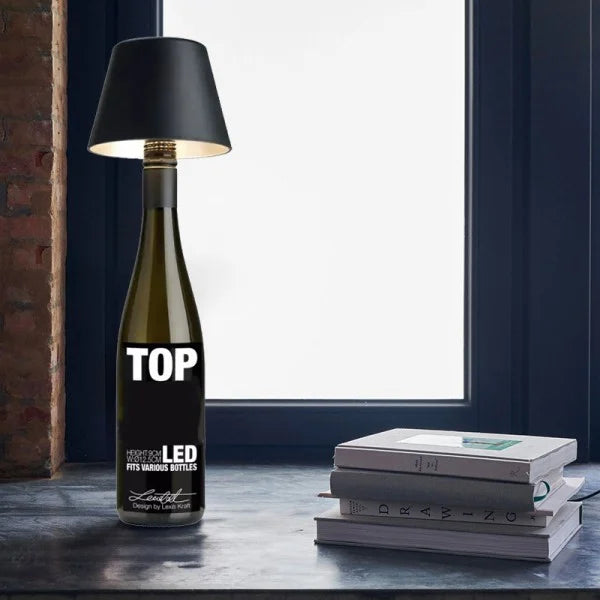 VinAura – Luxury Table Lamp with Rechargeable LED and Unique Bottle Mounting