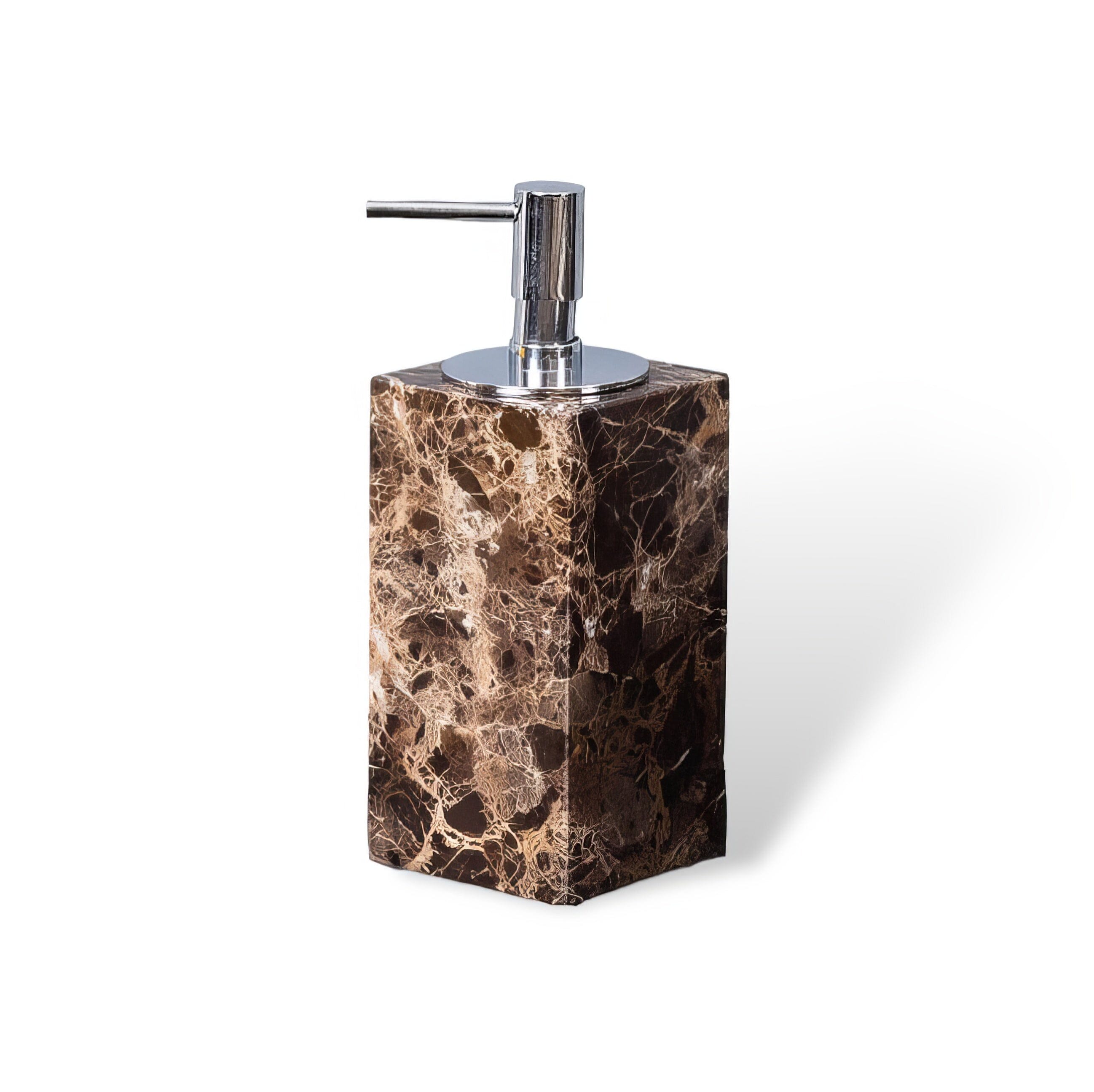 Ensemble de Salle de Bain en Marbre Emperador Dark – Distributeur de Savon, Plateau, Boîte à Mouchoirs, Porte-Brosse à Dents
