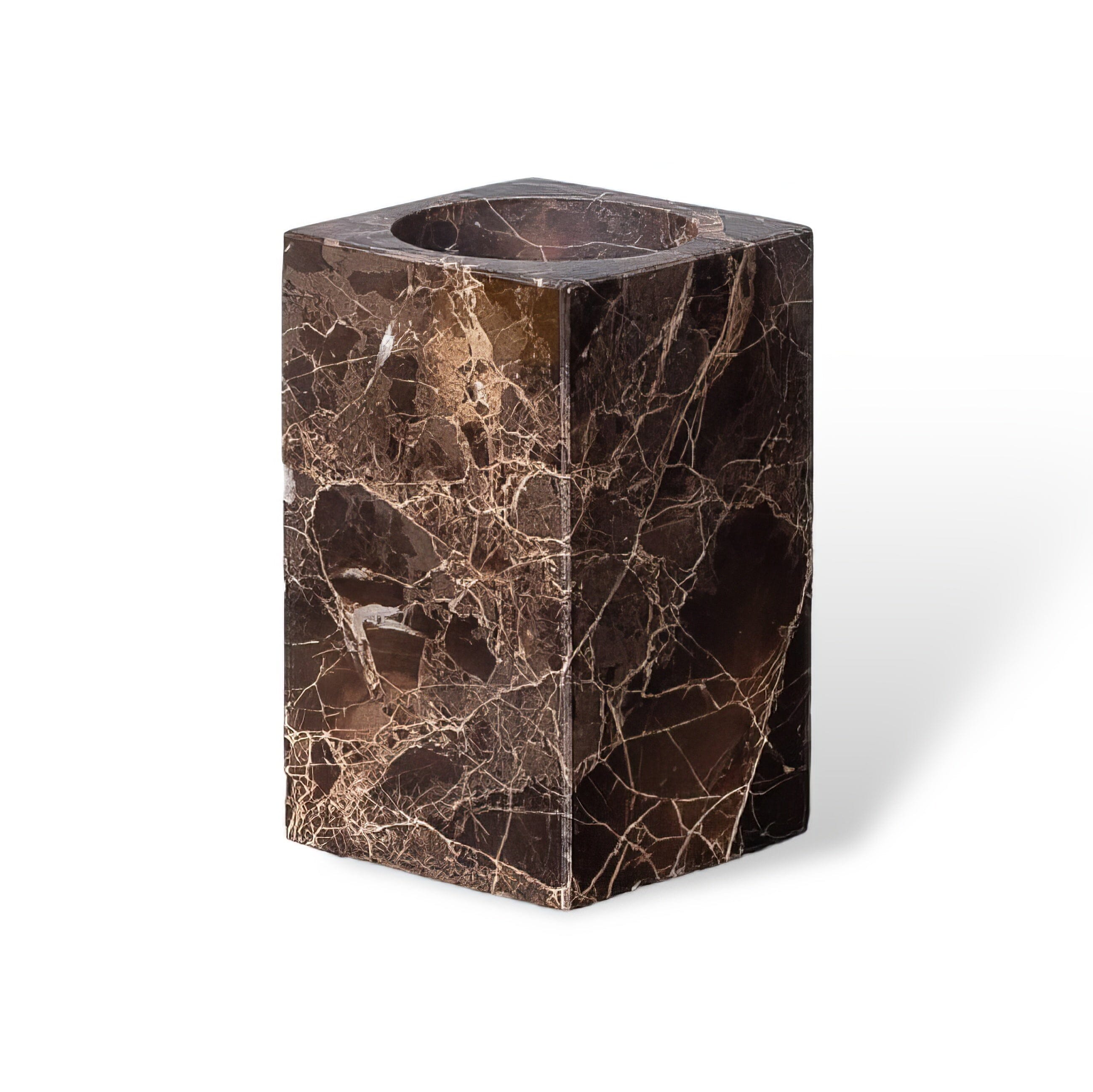 Ensemble de Salle de Bain en Marbre Emperador Dark – Distributeur de Savon, Plateau, Boîte à Mouchoirs, Porte-Brosse à Dents