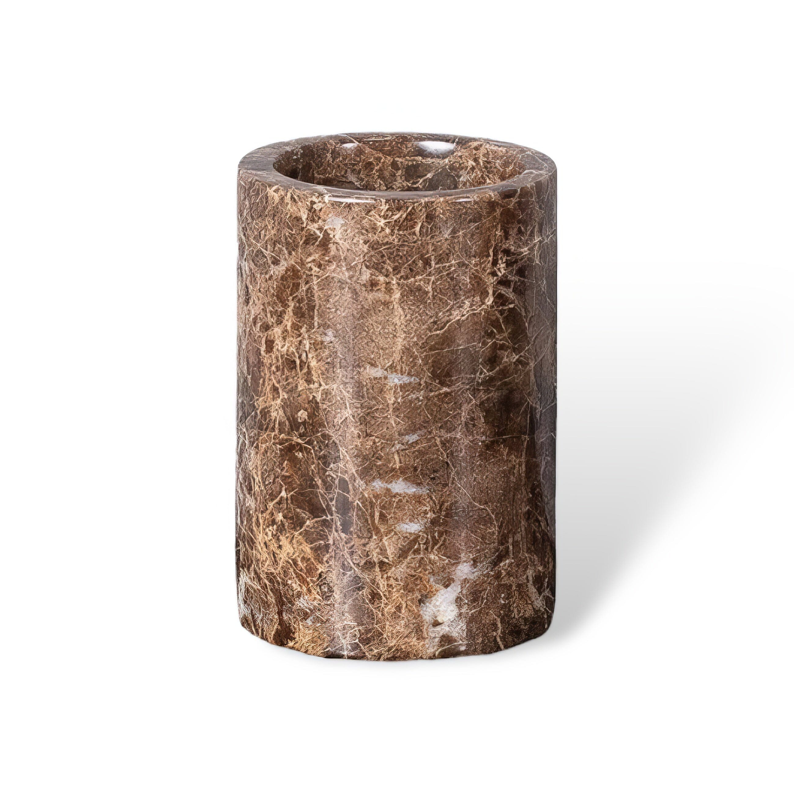 Ensemble de Salle de Bain en Marbre Emperador Dark – Distributeur de Savon, Plateau, Boîte à Mouchoirs, Porte-Brosse à Dents
