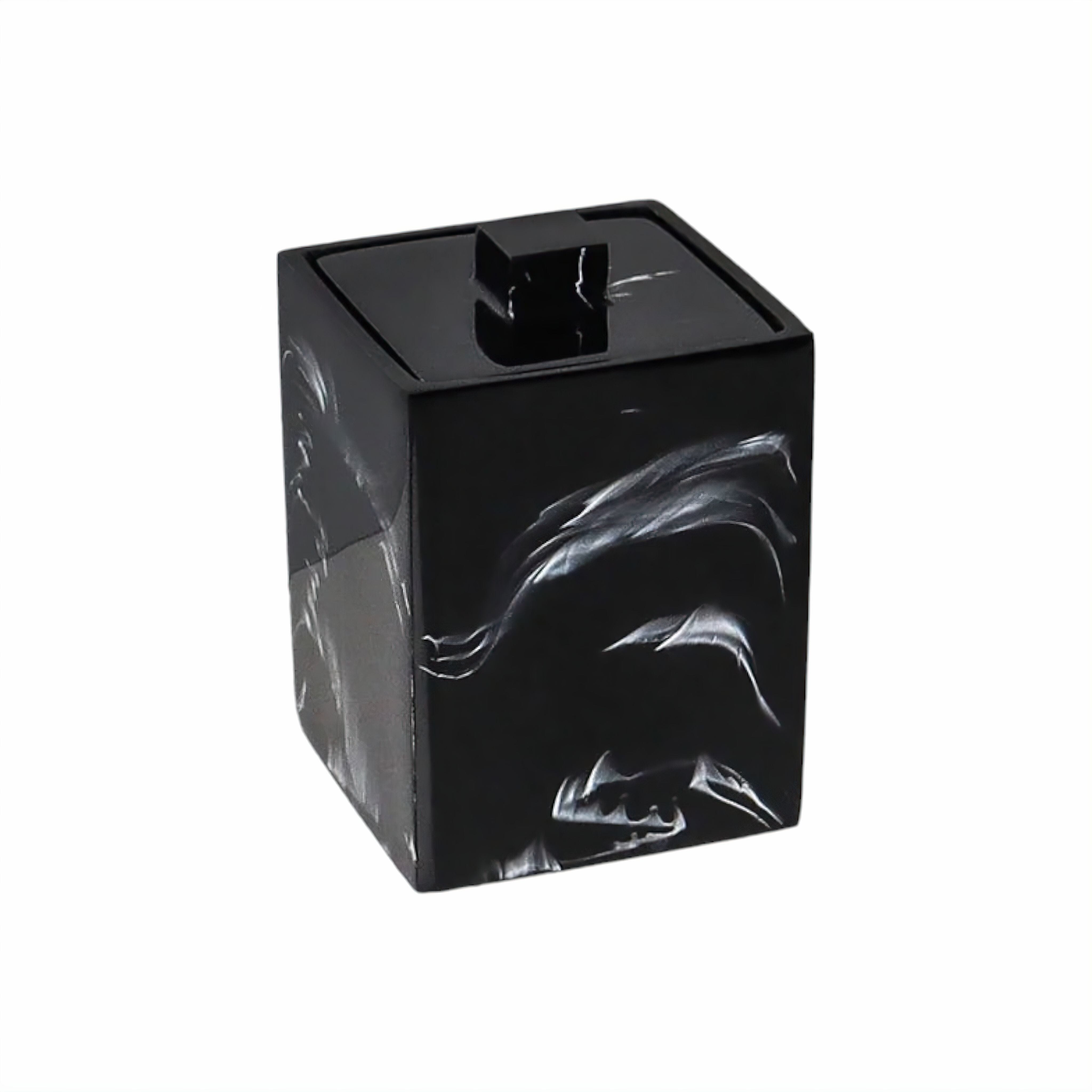 Ensemble de salle de bain 5 pièces résine imprimé marbre noir – distributeur de savon, porte-brosse à dents, gobelet, plateau