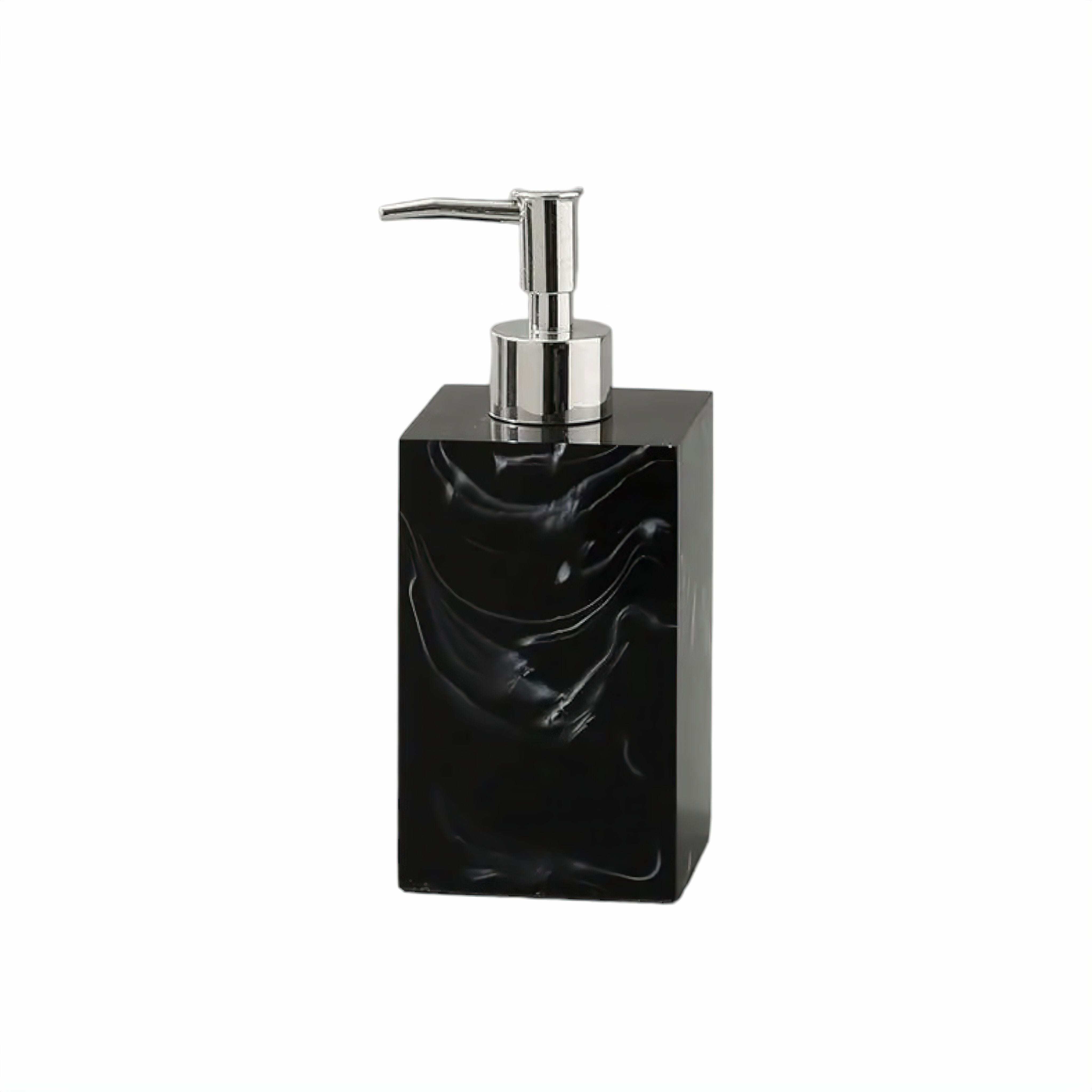 Ensemble de salle de bain 5 pièces résine imprimé marbre noir – distributeur de savon, porte-brosse à dents, gobelet, plateau