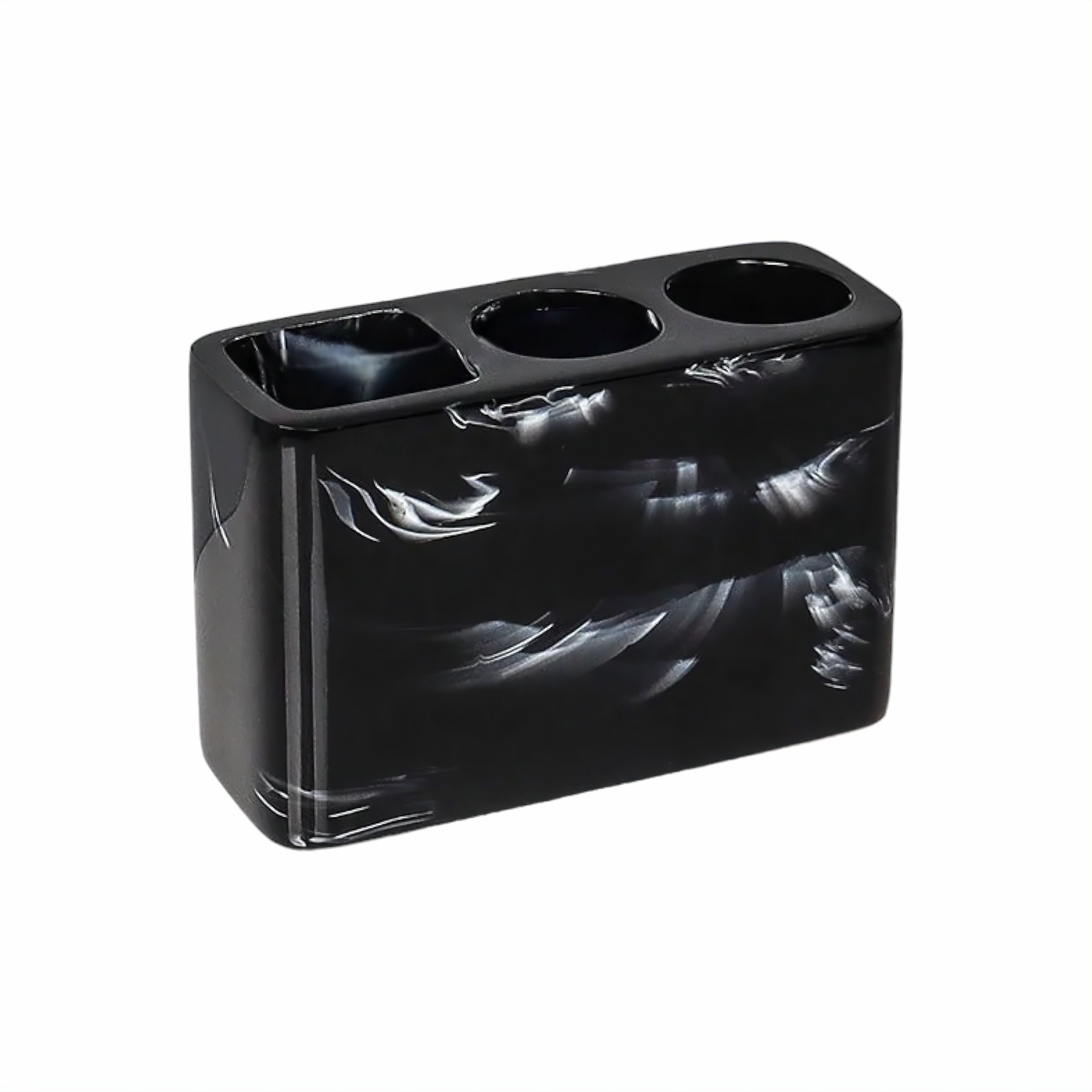 Ensemble de salle de bain 5 pièces résine imprimé marbre noir – distributeur de savon, porte-brosse à dents, gobelet, plateau