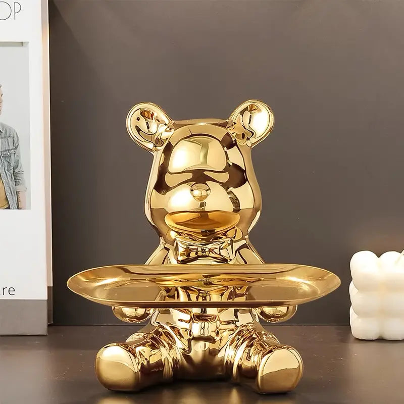 ShineBear – Luxury Decorative Sculpture Holder with Glossy Ceramic Finish