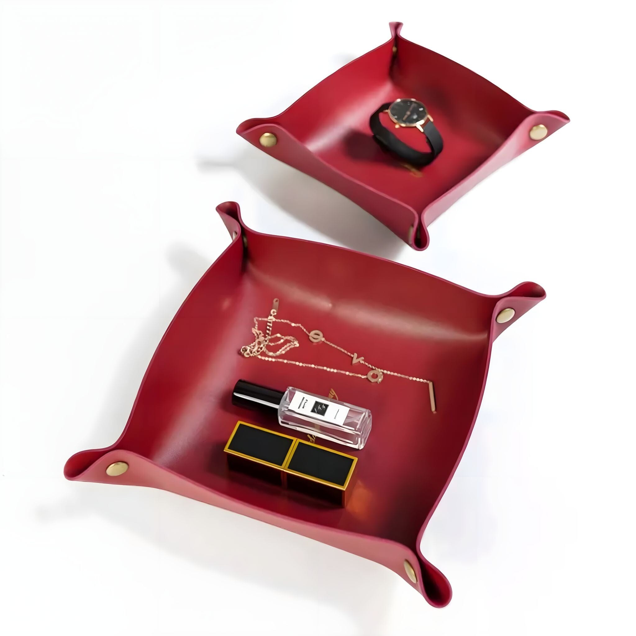 Boîte de rangement en cuir PU avec boutons-pression pour clés et bijoux