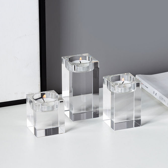 Set de Trois Porte-Bougies en Verre en Forme de Cube pour Table à Manger et Salon