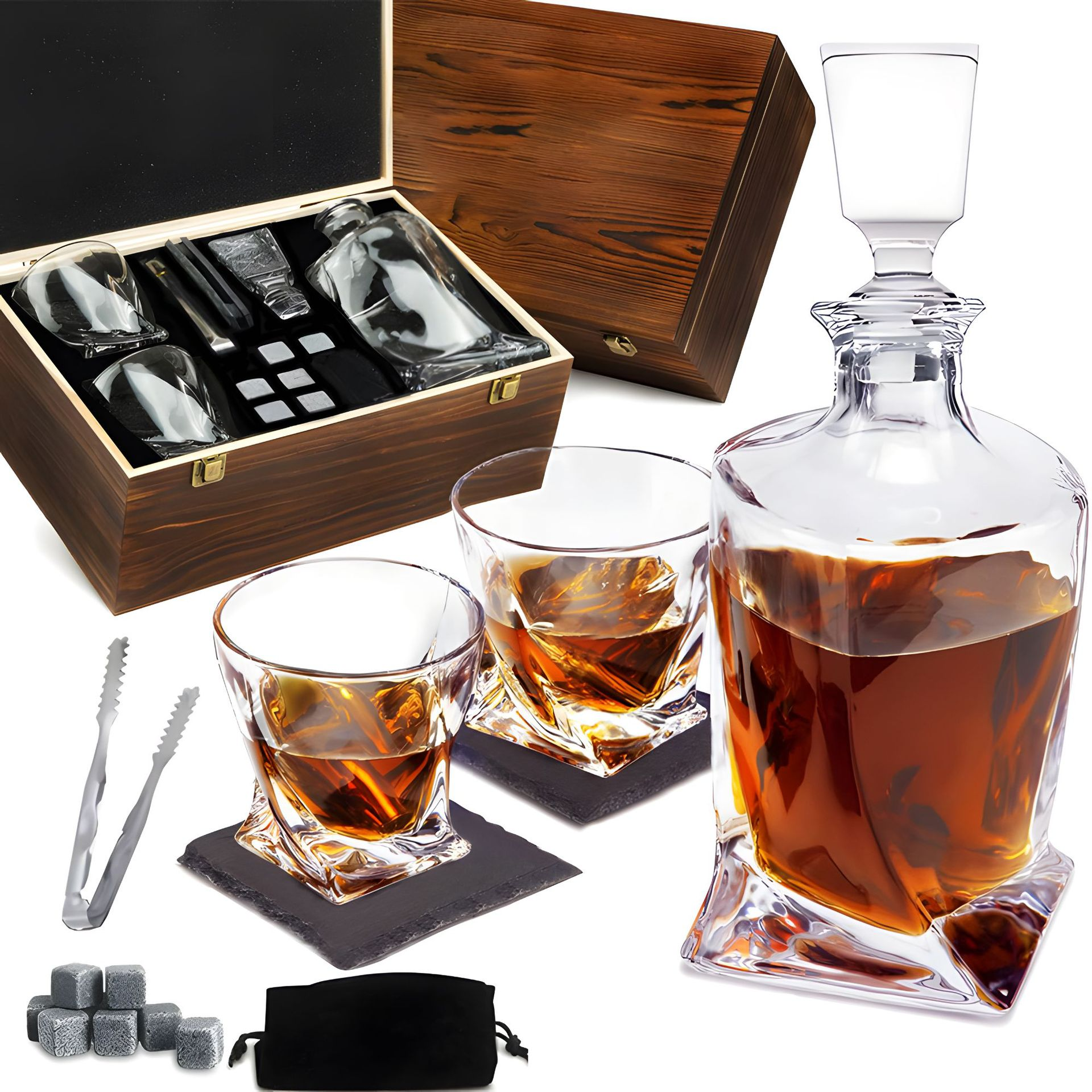 WhiskerLux – Luxury Whiskey Decanter Set with Crystal Decanter and Whiskey Stones