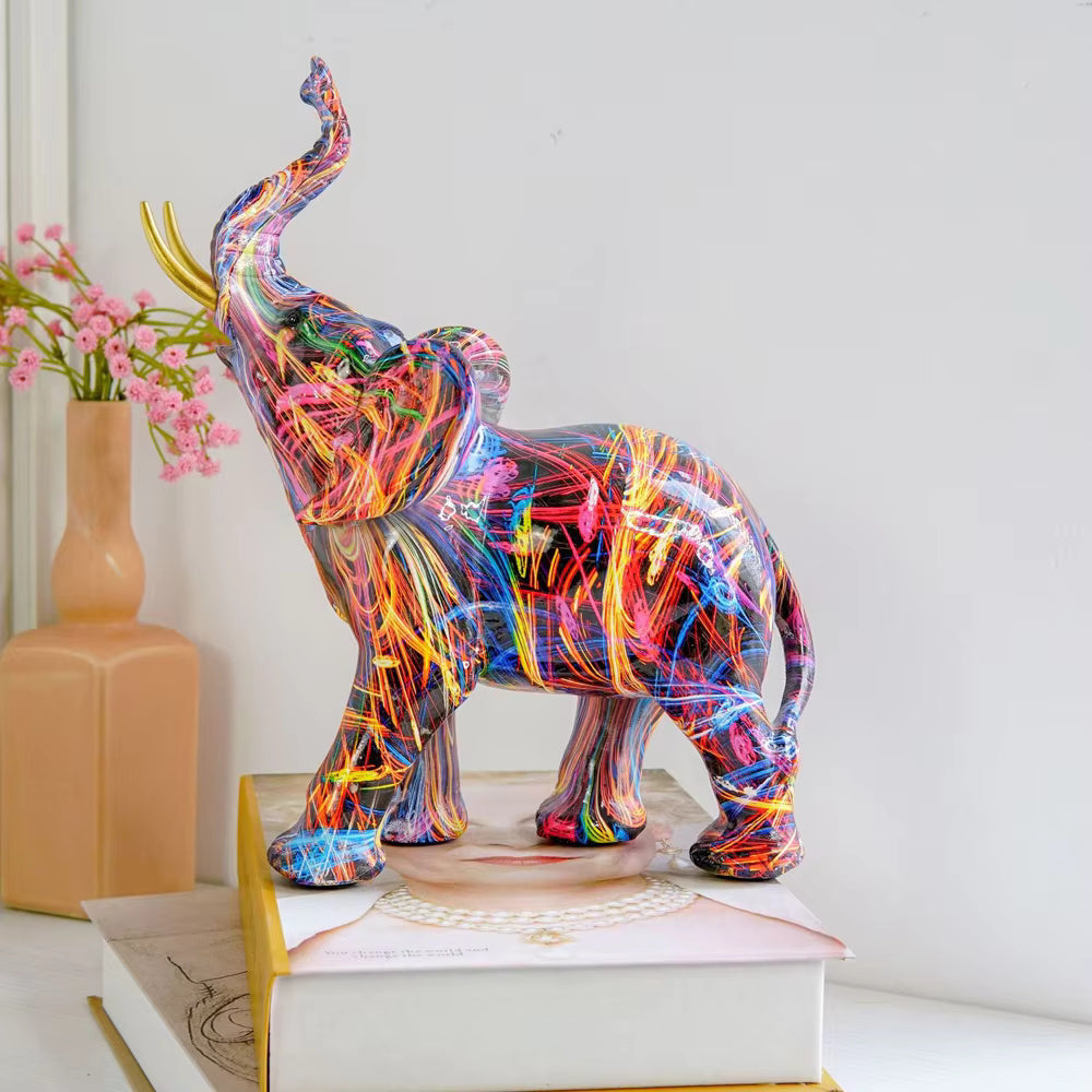 ElevaArt – Colorful Graffiti Elephant Figurine for Modern Art Lovers