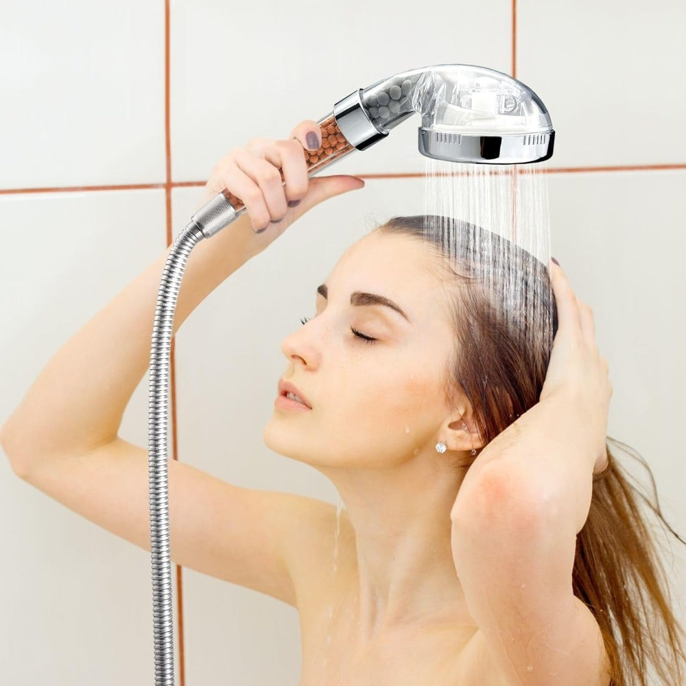 AquaGlow – Luxe Mineral Shower Head for Soft Water & Healthy Skin