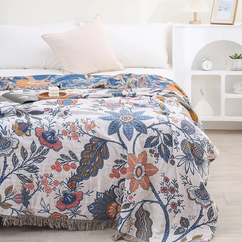 FloraLoom Luxe Cotton Living Throw – Stylish Jacquard Blanket for a Warm & Elegant Interior