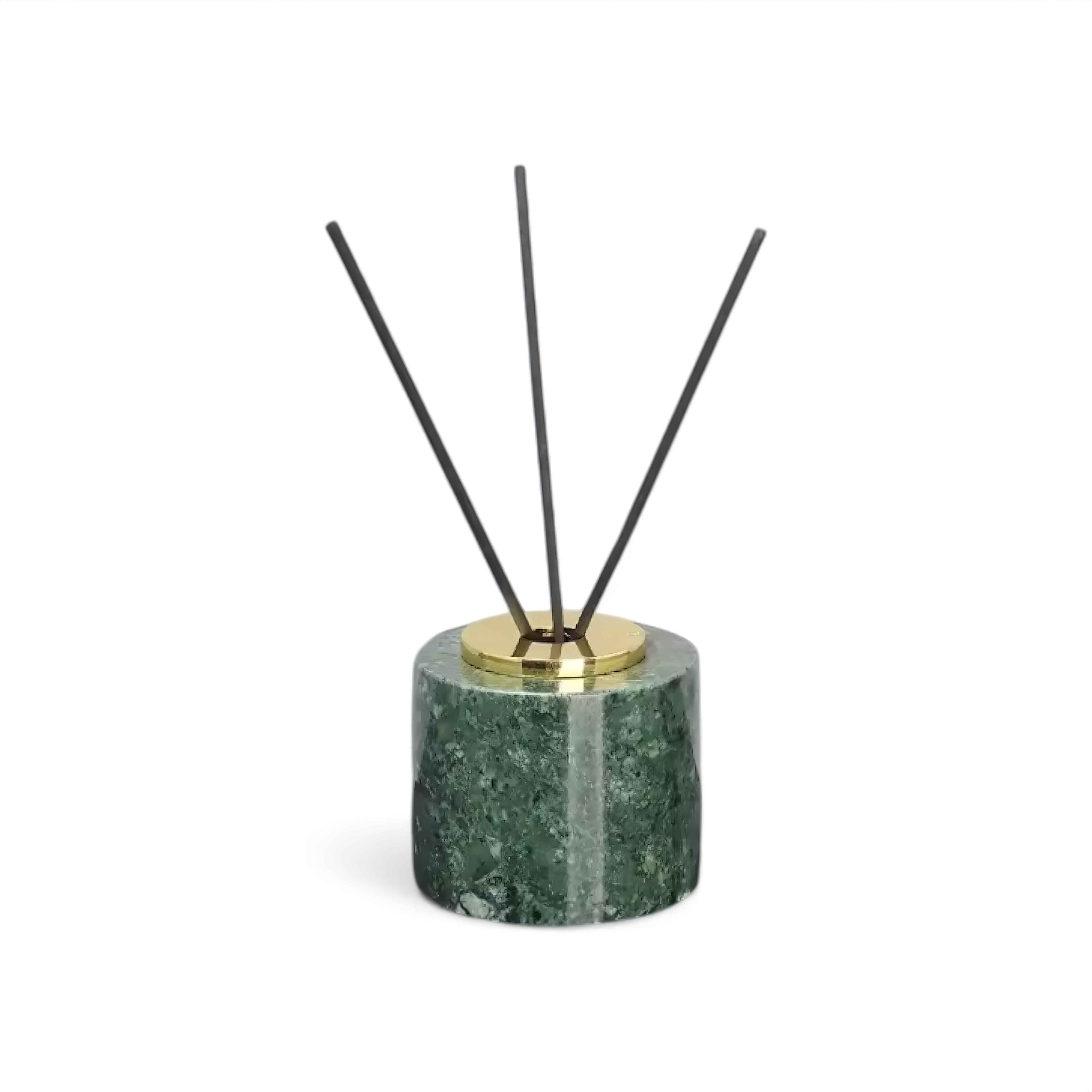 Ensemble de salle de bain vert marbre – distributeur de savon doré, gobelet à brosses à dents et plateau – aspect pierre naturelle