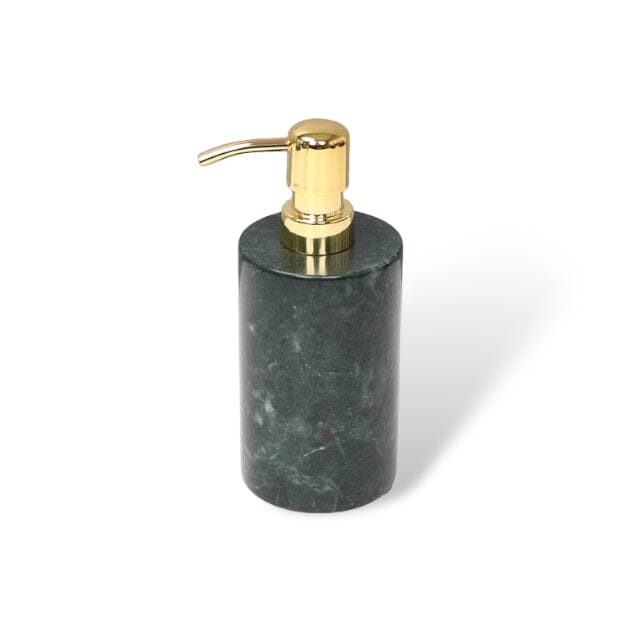 Ensemble de salle de bain vert marbre – distributeur de savon doré, gobelet à brosses à dents et plateau – aspect pierre naturelle