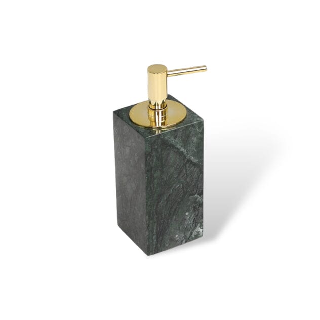 Ensemble de salle de bain vert marbre – distributeur de savon doré, gobelet à brosses à dents et plateau – aspect pierre naturelle