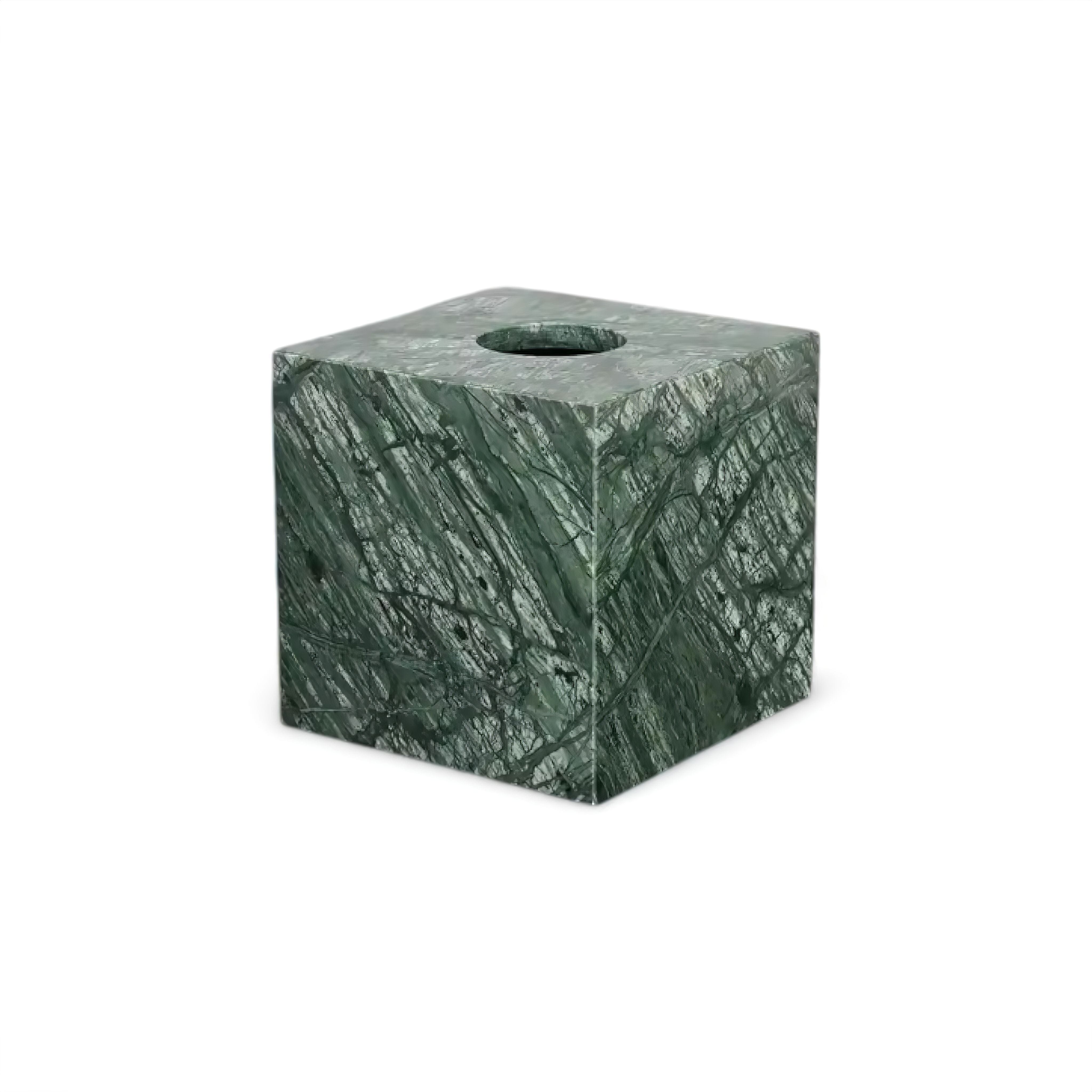 Ensemble de salle de bain vert marbre – distributeur de savon doré, gobelet à brosses à dents et plateau – aspect pierre naturelle