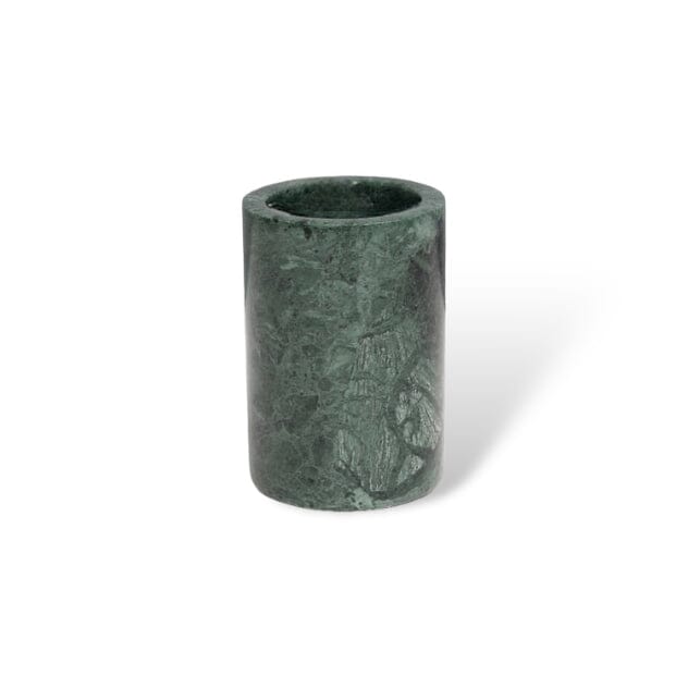 Ensemble de salle de bain vert marbre – distributeur de savon doré, gobelet à brosses à dents et plateau – aspect pierre naturelle