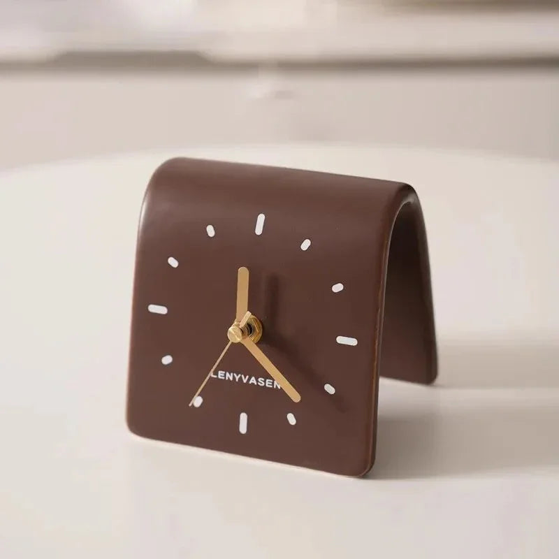 Ceramic Table Clock with Arch-Shaped Case for Desk and Sideboard