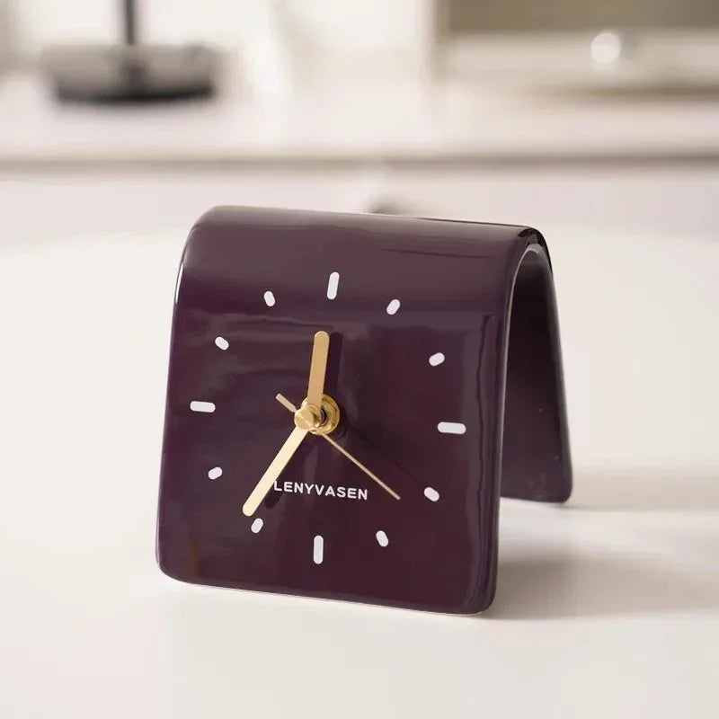 Ceramic Table Clock with Arch-Shaped Case for Desk and Sideboard