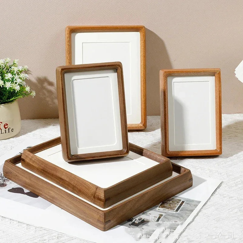 Cadre Photo en Bois avec Coins Arrondis et Plaque Avant en Acrylique pour Présentation sur Table