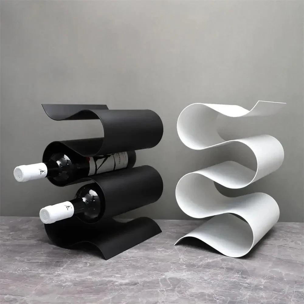 Porte-Bouteilles de Vin Métallique Sculptural en Forme Ondulée pour Plan de Travail et Table à Manger