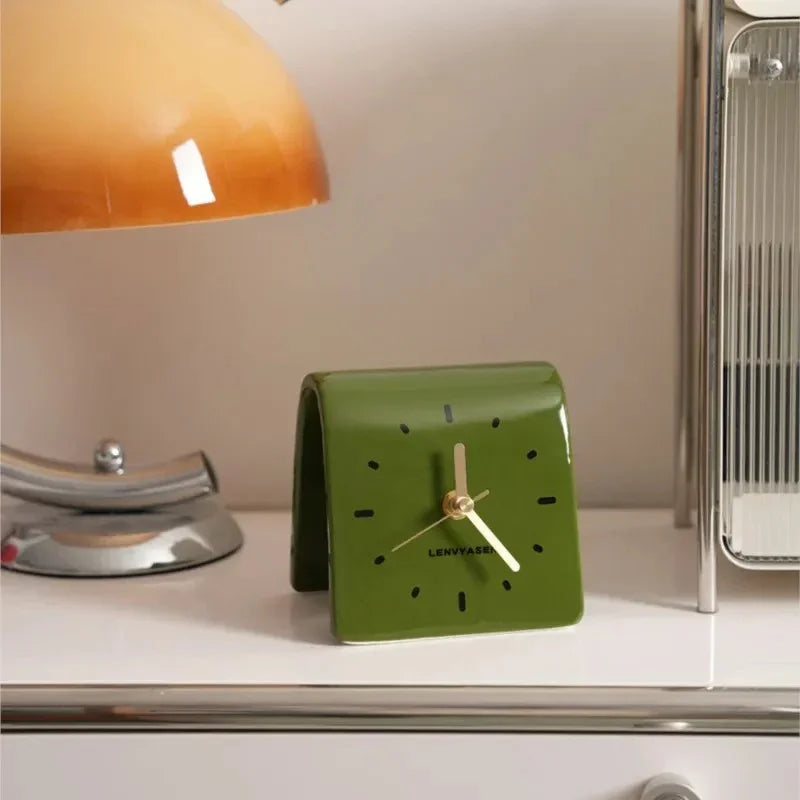 Ceramic Table Clock with Arch-Shaped Case for Desk and Sideboard