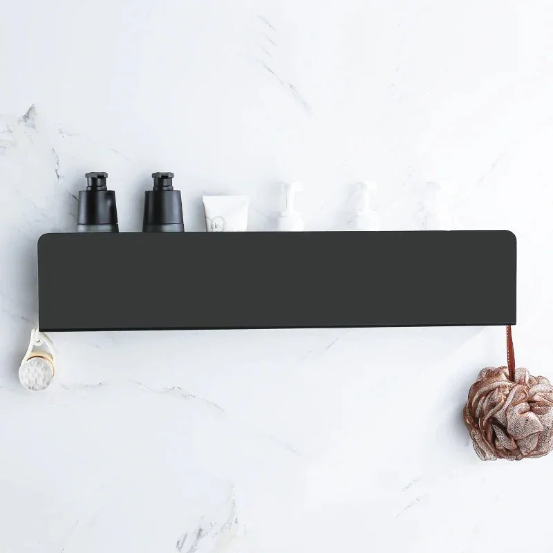 Étagère Murale en Aluminium pour Salle de Bain avec Crochets Latéraux et Finition Mate