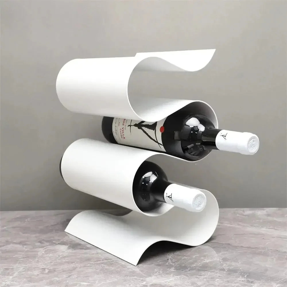 Porte-Bouteilles de Vin Métallique Sculptural en Forme Ondulée pour Plan de Travail et Table à Manger