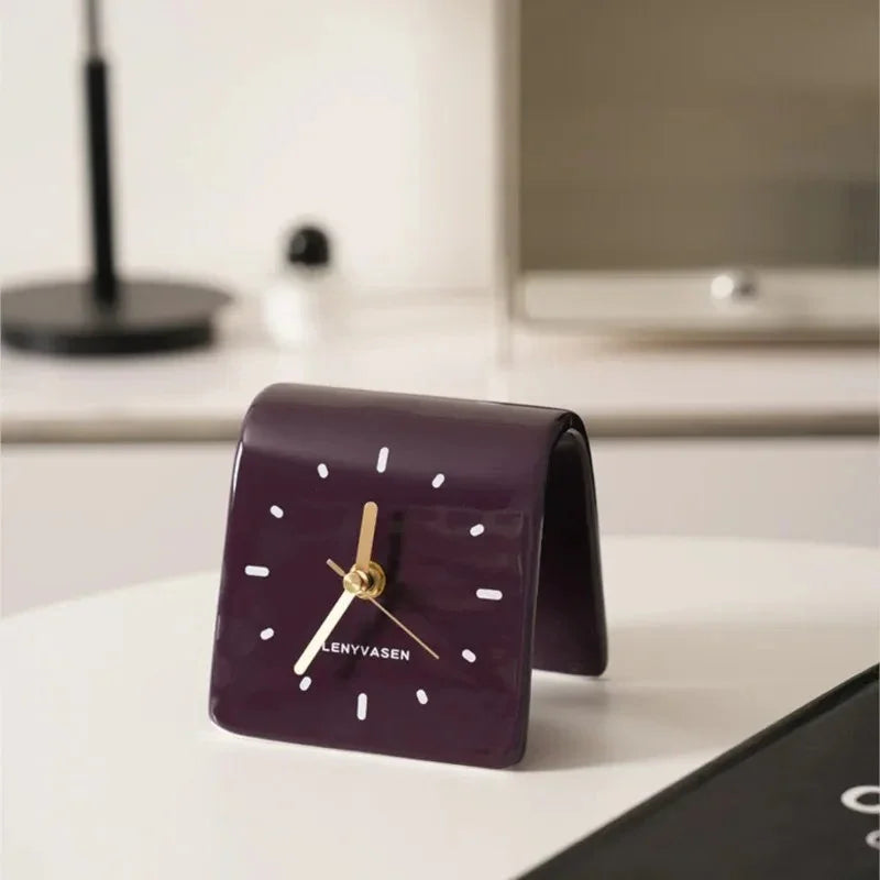 Ceramic Table Clock with Arch-Shaped Case for Desk and Sideboard