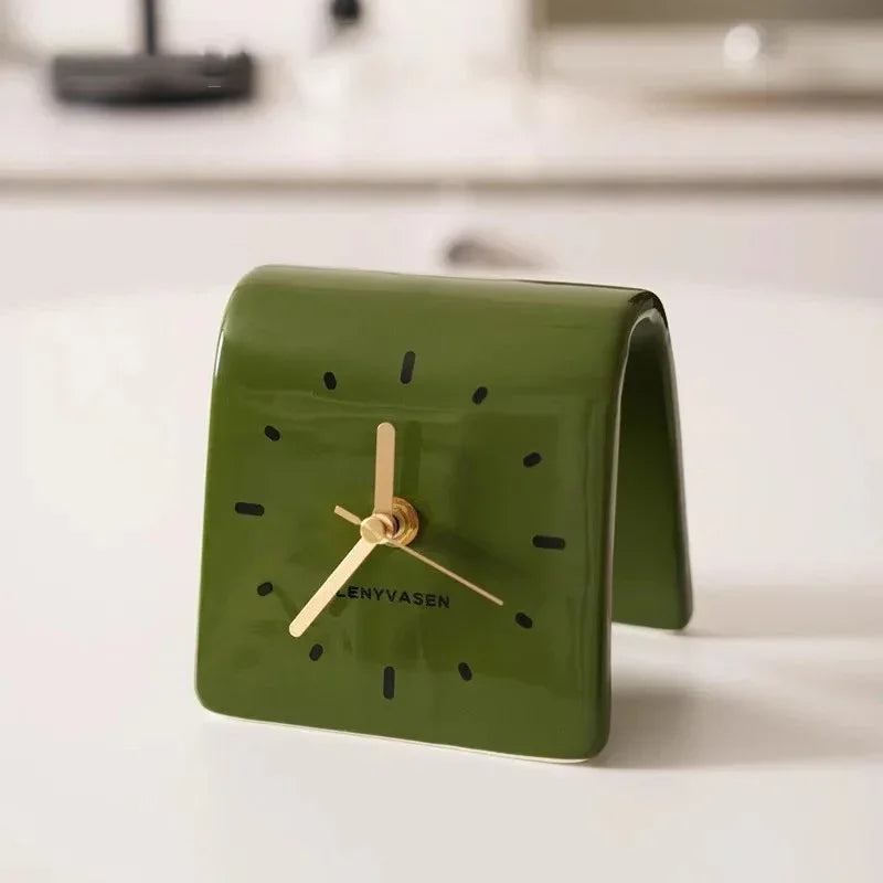 Ceramic Table Clock with Arch-Shaped Case for Desk and Sideboard