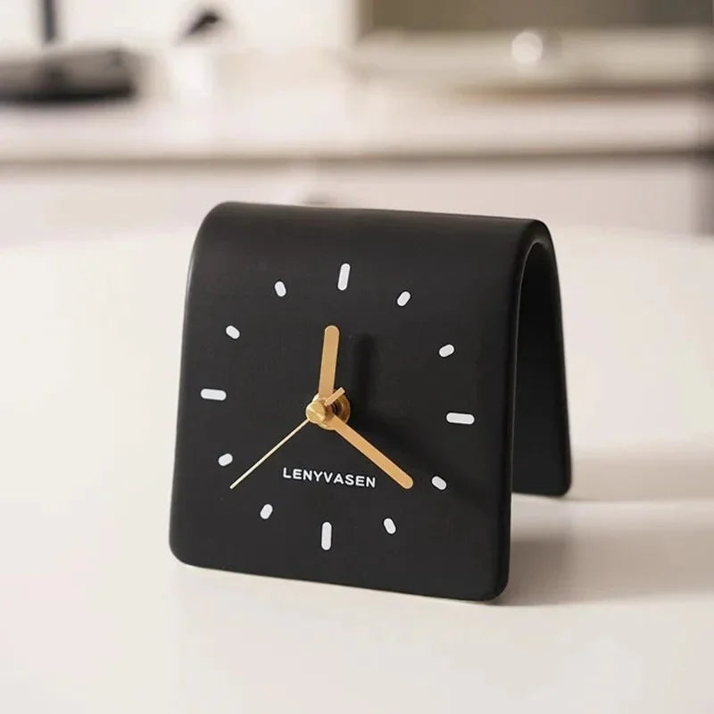 Ceramic Table Clock with Arch-Shaped Case for Desk and Sideboard