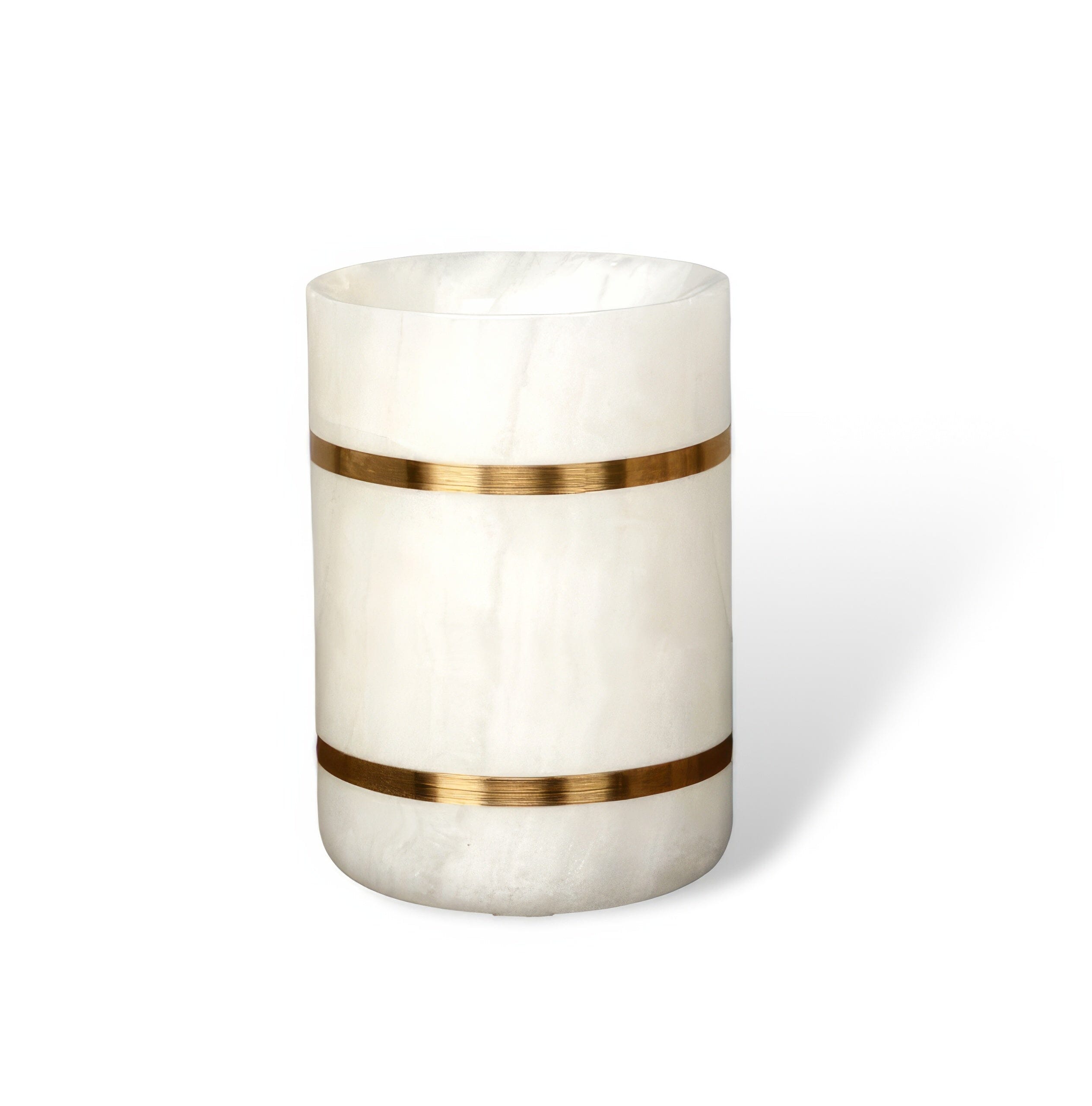 Ensemble de salle de bain aspect marbre en résine avec accents dorés, distributeur de savon, coupelle et gobelet