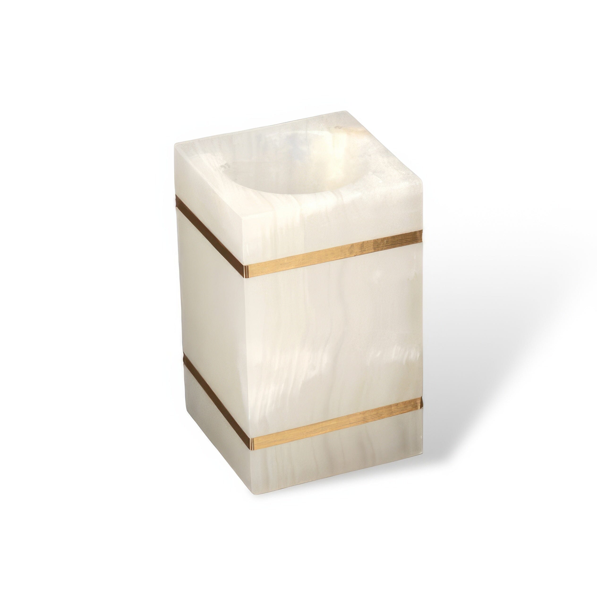 Ensemble de salle de bain aspect marbre en résine avec accents dorés, distributeur de savon, coupelle et gobelet